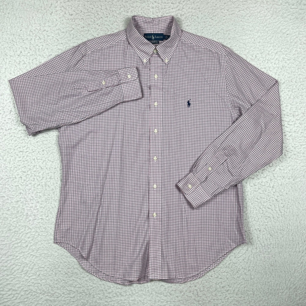 Ralph Lauren Button Down Mens L Pink Classic Fit Check Preppy Old Money